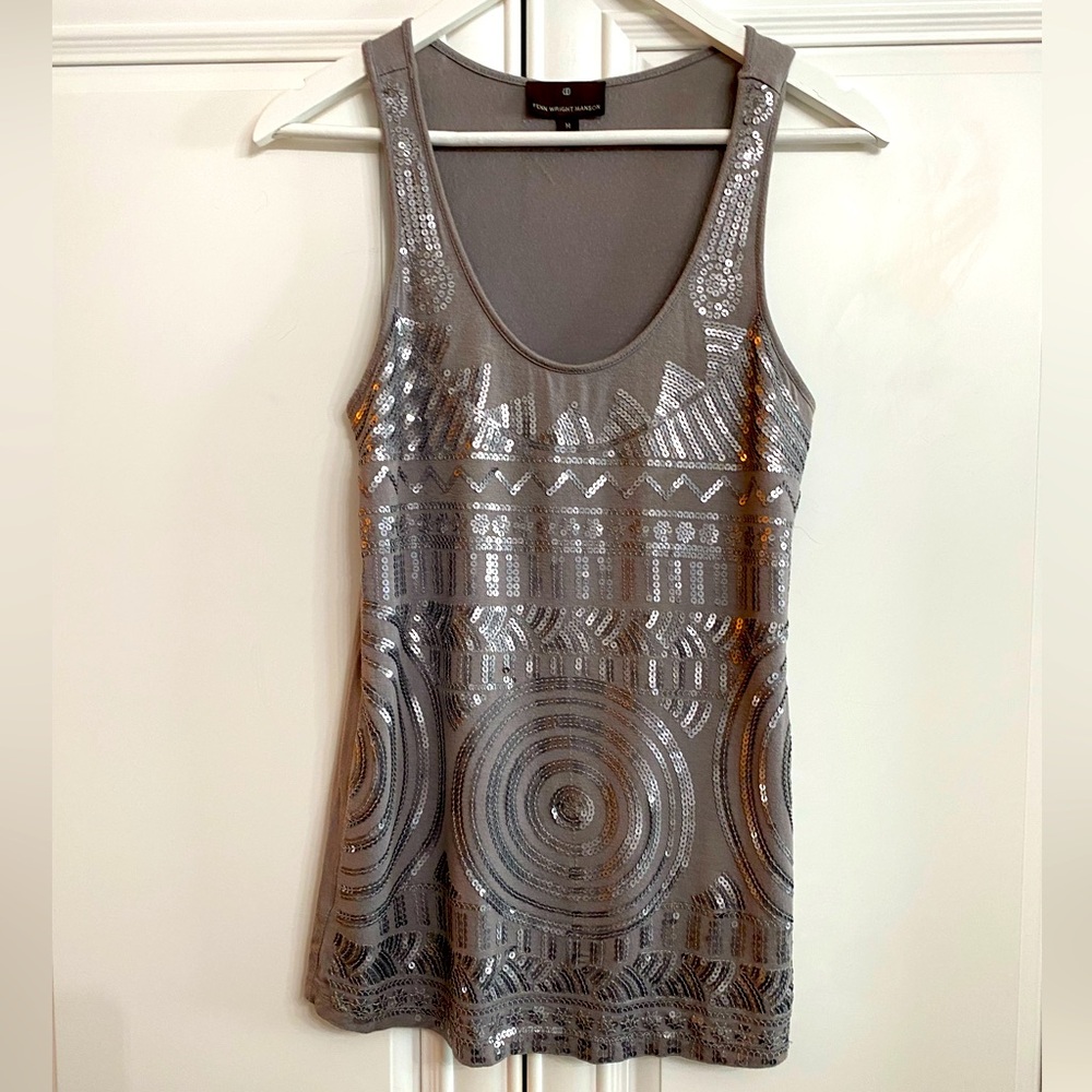 Fenn Wright Manson Women’s Size Medium Scoop Neck Grey Tank Top Sequins Front
